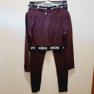 Victoria's Secret Sport Athletic SET, Pants & Top, Burgundy, Size Large